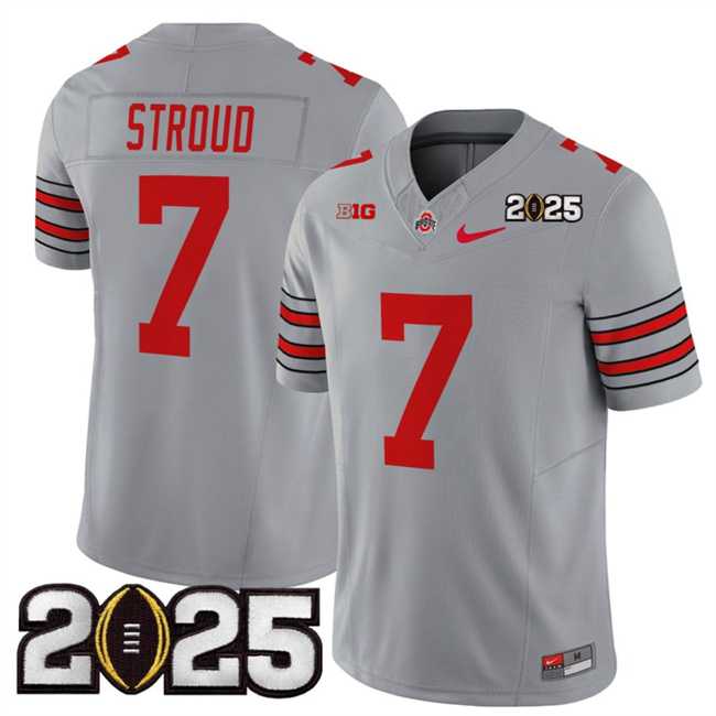 Mens Ohio State Buckeyes #7 C.J. Stroud Grey 2025 CFP Final Patch F.U.S.E. Vapor Limited Stitched Football Jersey->ohio state buckeyes->NCAA Jersey